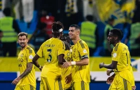 Cristiano Ronaldo celenbra tras marcar el segundo gol del Al Nassr ante el Hazem. 