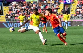 El juniorista Joel Canchimbo durante el partido de cuartos de final contra España. 