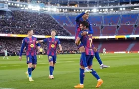 Jugadores del Barcelona celebrando uno de los goles.