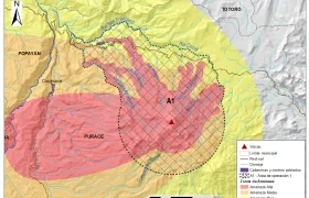 Zona que podría afectar el volcán Puracé.