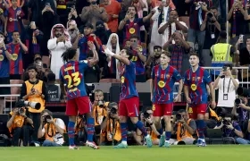 Jugadores del Barcelona celebrando uno de los goles.