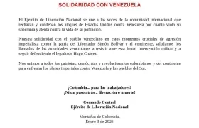 Comunicado del ELN sobre incursión de EE.UU. en Venezuela