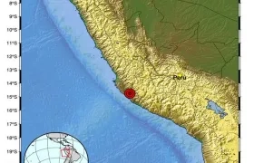Epicentro del temblor en Perú. 