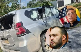 Carro del esquema de seguridad baleado, el Presidente Gustavo Petro y el senador Jairo Castellanos.