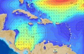 Mapa de altura y dirección de la ola en la cuenca Caribe colombiana. 