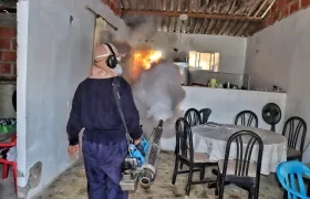 Hombre haciendo el trabajo de fumigación en vivienda.