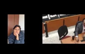 El acusado Nicolás Petro y su abogado Alejandro Carranza durante la audiencia de este jueves. 