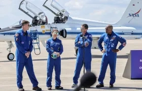 La tripulación de Artemis II (de izquierda a derecha): el especialista de misión Jeremy Hansen de la CSA (Agencia Espacial Canadiense), la especialista de misión Christina Koch, el comandante Reid Wiseman y el piloto Victor Glover.