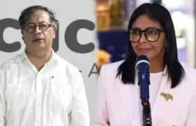 Presidente de Colombia, Gustavo Petro, y Delcy Rodríguez, mandataria encargada de Venezuela. 