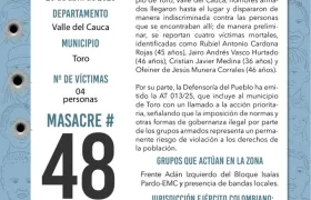 Esta acción criminal es la masacre número 48 en lo que va del año en Colombia. 