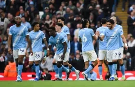 La celebración de los jugadores del Manchester City.