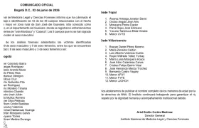 Comunicado de Medicina Legal