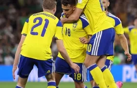 La celebración de los jugadores de Suecia.