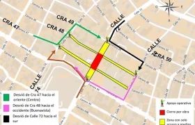 Imagen del mapa que muestra la zona de cierre.