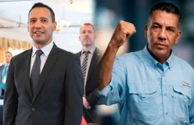 El ministro de Defensa, Pedro Sánchez, y el mayor general retirado Jorge Mora.