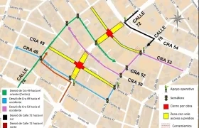 Indicaciones de movilidad en la calle 72. 