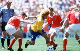 Carlos Valderrama en el partido contra Suiza en el Mundial de 1994.
