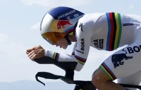 Remco Evenepoel durante su actuación en la contrarreloj individual.