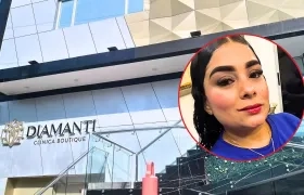 Sara Echeverría (círculo) y fachada de la Clínica Diamanti, en Barranquilla. 