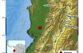 Epicentro del temblor de este lunes en el departamento del Chocó. 
