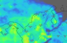 Colores azul y amarillo se refiere al mayor acumulado de lluvias para este fin de semana en la Región Caribe. 