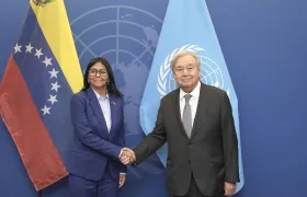 La presidenta encargada de Venezuela, Delcy Rodríguez, y el secretario general de la ONU, António Guterres.