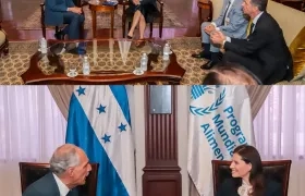 El presidente de Honduras Nasry Asfura, con la directora regional del PMA, Lena Savelli.