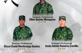 Los tres soldados muertos este lunes en el departamento del Meta. 