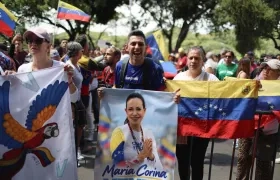 Marcha en favor del regreso de María Corina Machado, en Venezuela. 