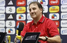 Néstor Lorenzo, técnico de la Selección Colombia, en rueda de prensa este jueves, en Bogotá.