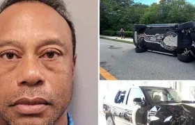 El golfista Tiger Woods y el automóvil accidentado.
