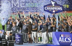 Los Rays de Tampa Bay tras coronarse campeones de la Liga Americana.