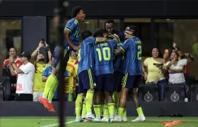 Colombia celebra un gol este martes en el partido amistoso ante Perú 