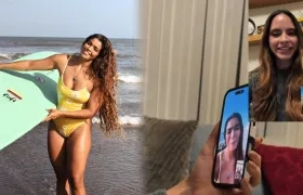 La Reina del Carnaval 2027, Salwa Maloof Habib, y la surfista Nataly Acosta.