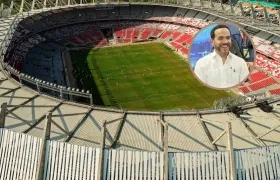 Estadio Metropolitano de Barranquilla y el Presidente Abelardo De La Espriella (círculo). 