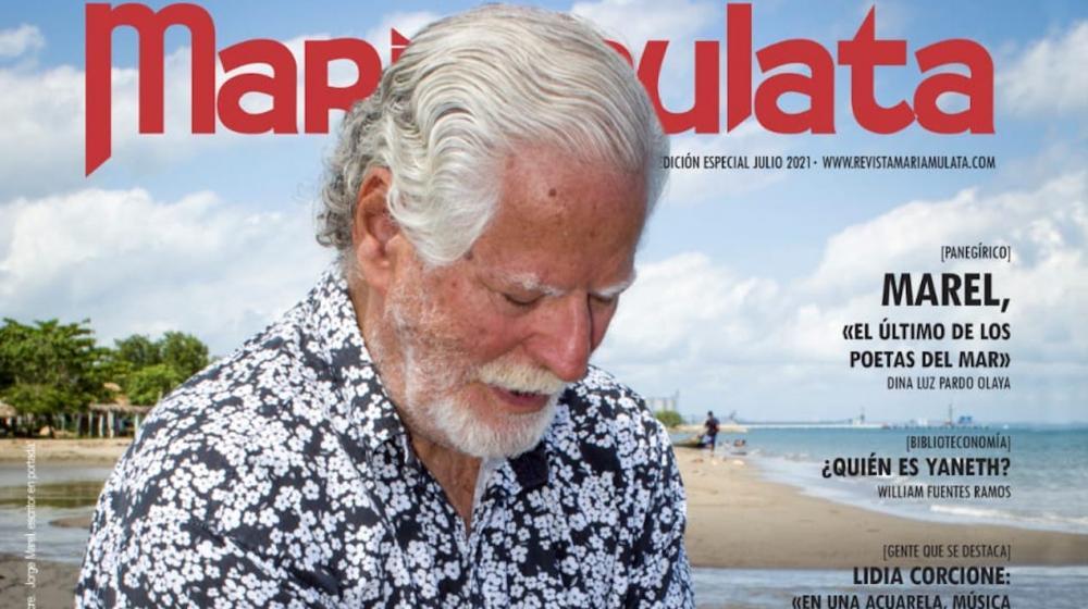 Portada de la revista MaríaMulata, con el poeta del mar Jorge Marel.