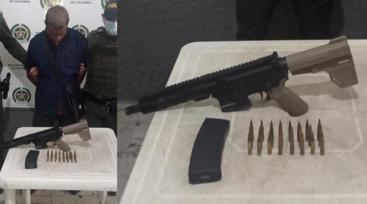 Brayan José Orozco Caraballo y el fusil.