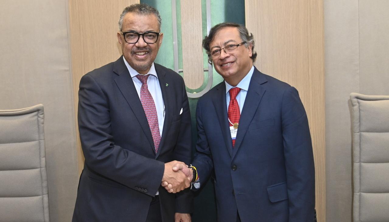 Director de la OMS, Tedros Adhanom Ghebreyesus y el Presidente de la República, Gustavo Petro.