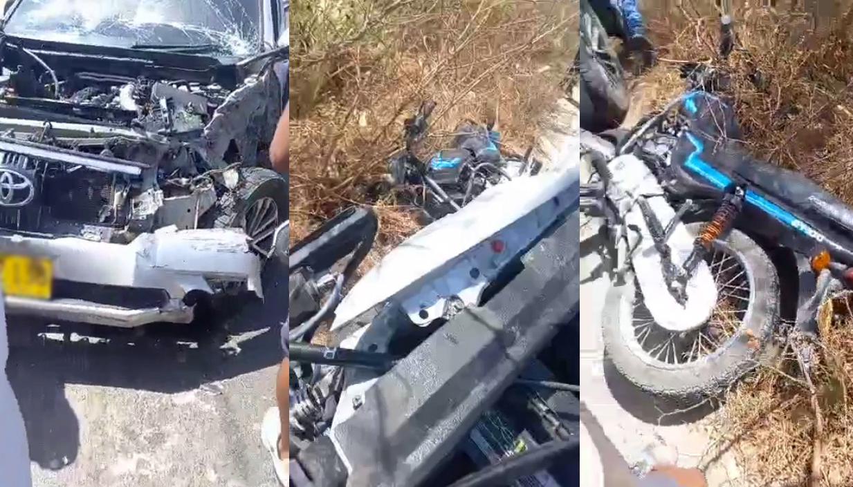Aspecto de la camioneta y la motocicleta involucradas en el accidente. 