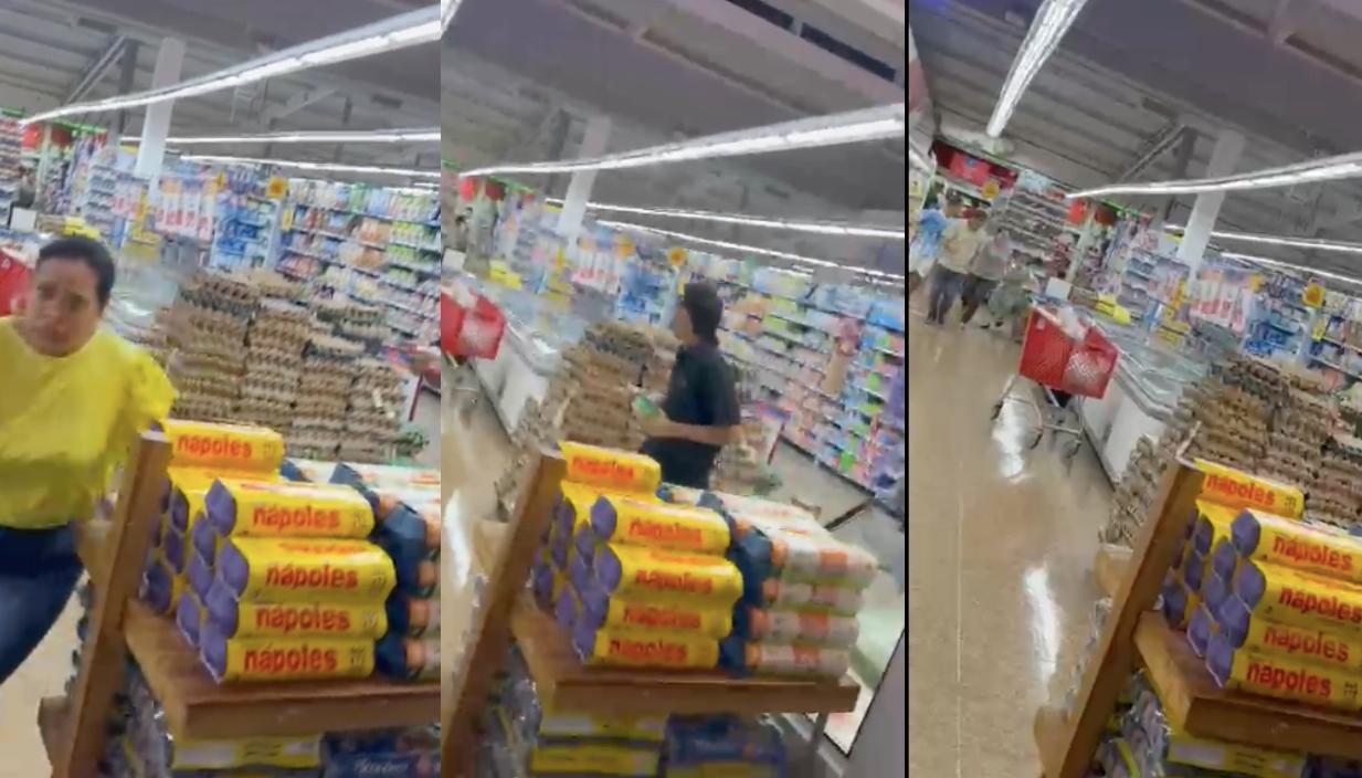 Momentos de pánico al interior de supermercado.