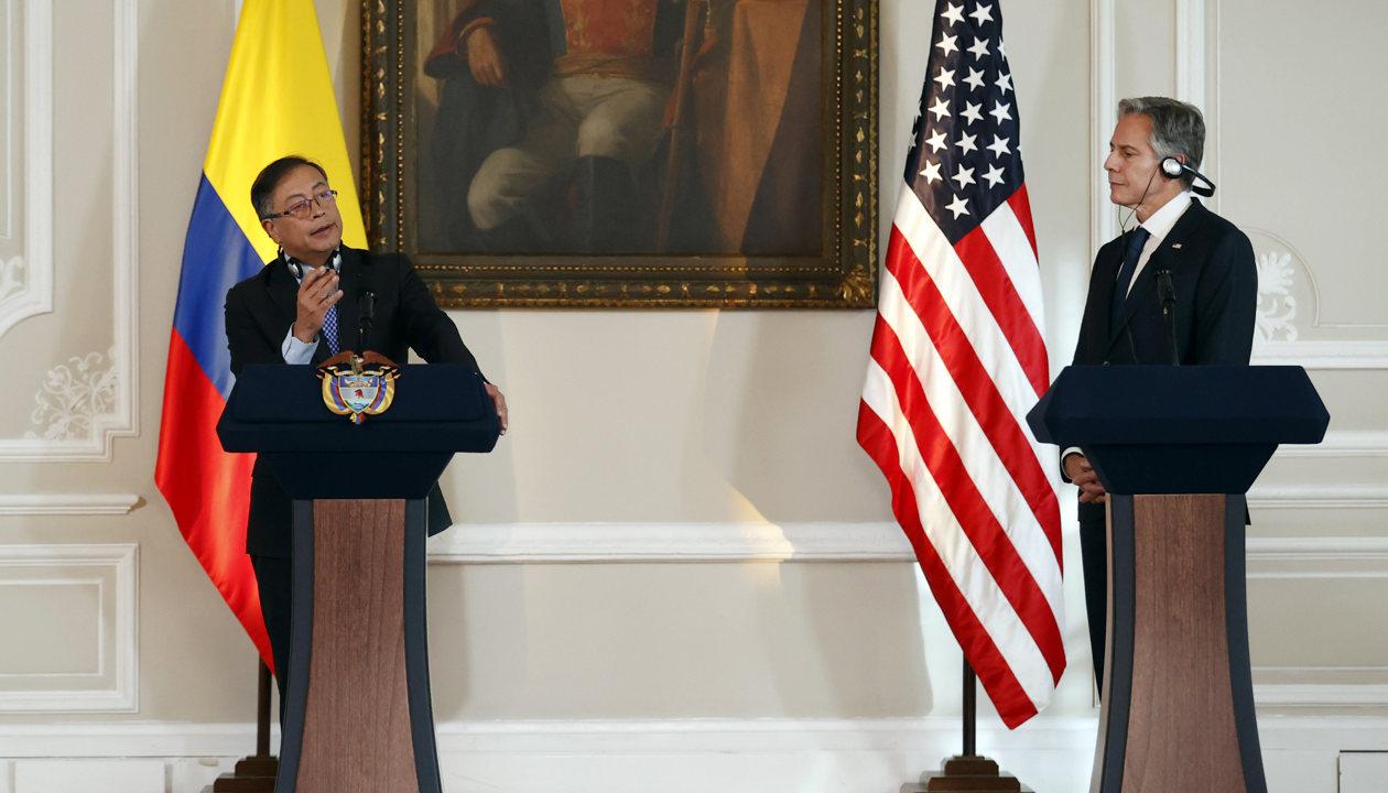 El Presidente Gustavo Petro junto al secretario de Estado de Estados Unidos, Antony Blinken.