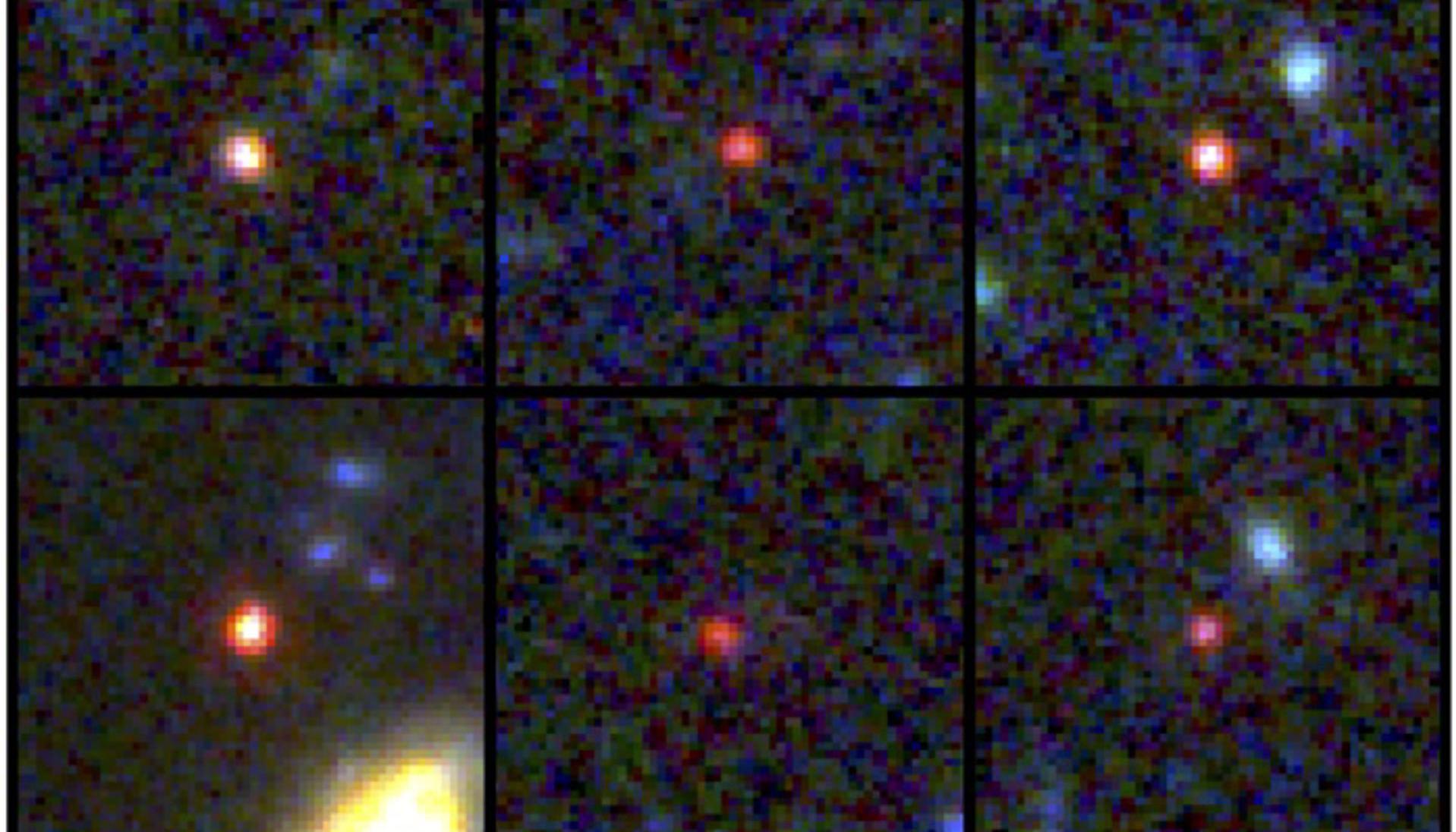 Imágenes de seis galaxias masivas vistas entre 500 y 800 millones de años después del Big Bang