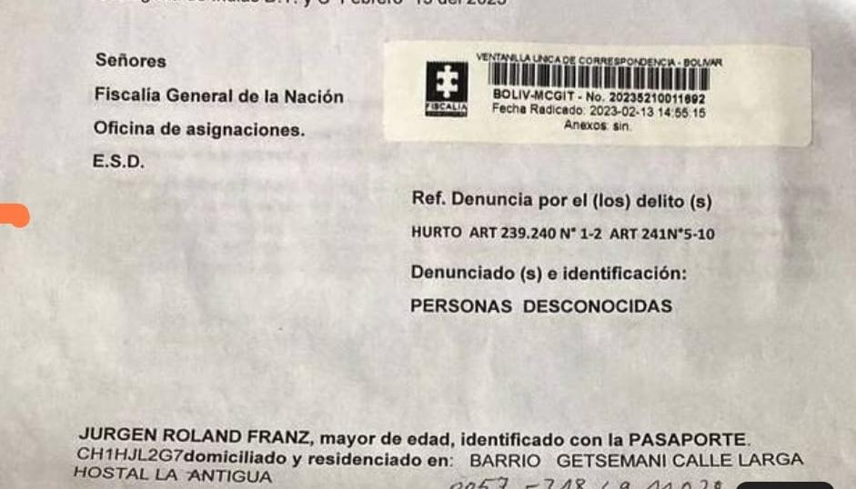La denuncia que presentó en Fiscalía el ciudadano alemán Jurgen Roland Franz