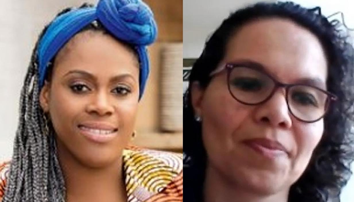 Aurora Vergara Figueroa, ministra de Educación, y Astrid Rodríguez, en Mindeportes.