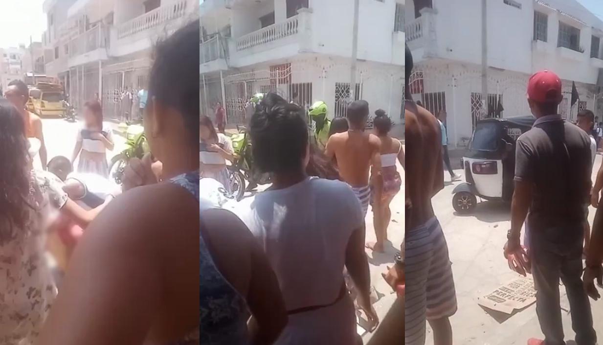 Momento en que el joven era auxiliado para ser llevado a la Clínica. 