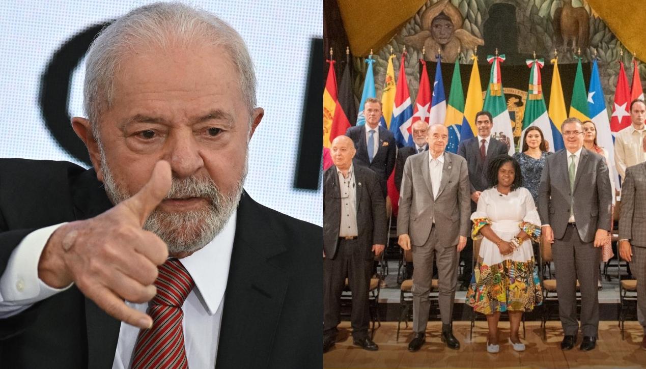 El Presidente de Brasil, Luiz Inácio Lula da Silva, e integrantes de la Mesa de Diálogos de Paz entre el Gobierno colombiano y el ELN.