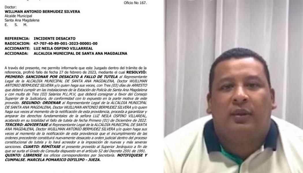 En la primera foto el fallo judicial contra el alcalde de Santa Ana (Magdalena),Wuilman Bermúdez, a la derecha.