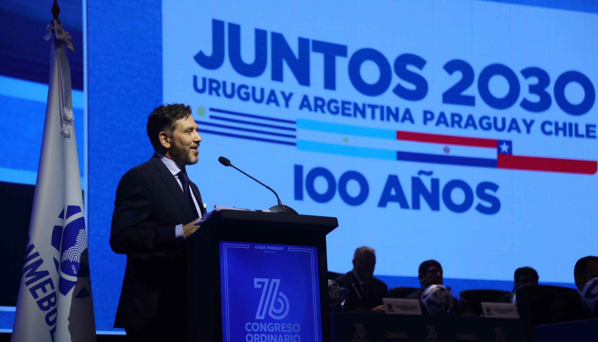 Alejandro Domínguez, presidente de la Conmebol, durante el congreso del organismo. 