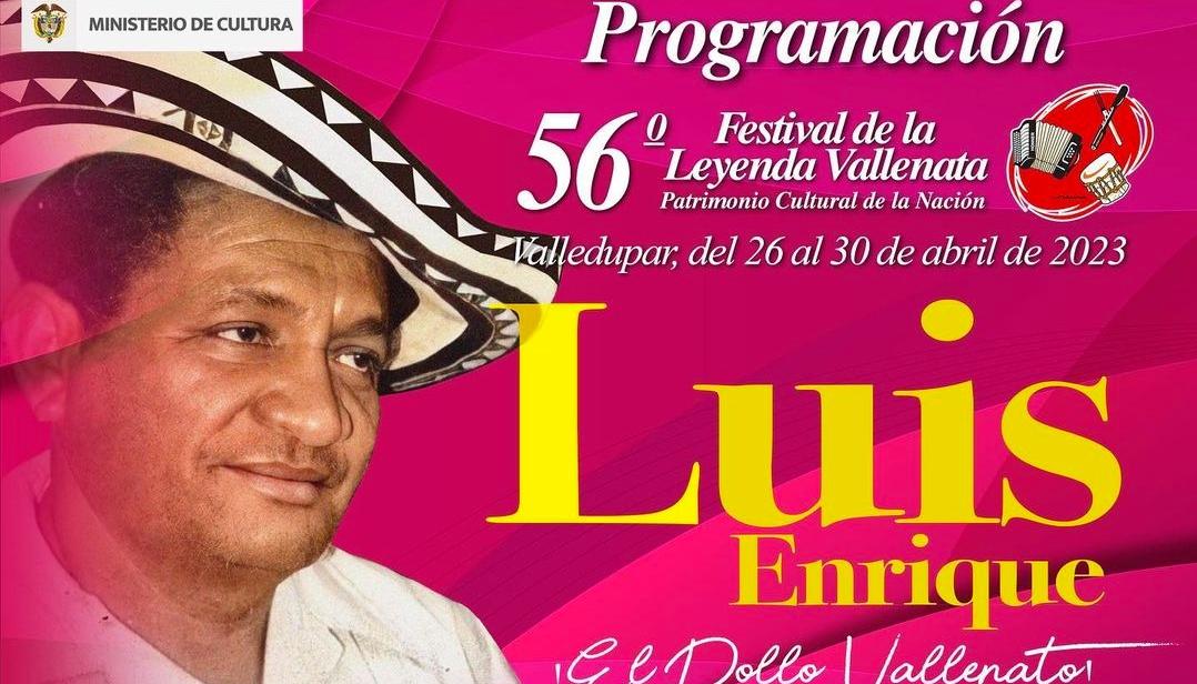 Afiche de la 56 edición del Festival de la Leyenda Vallenata en honor de Luis Enrique Martínez