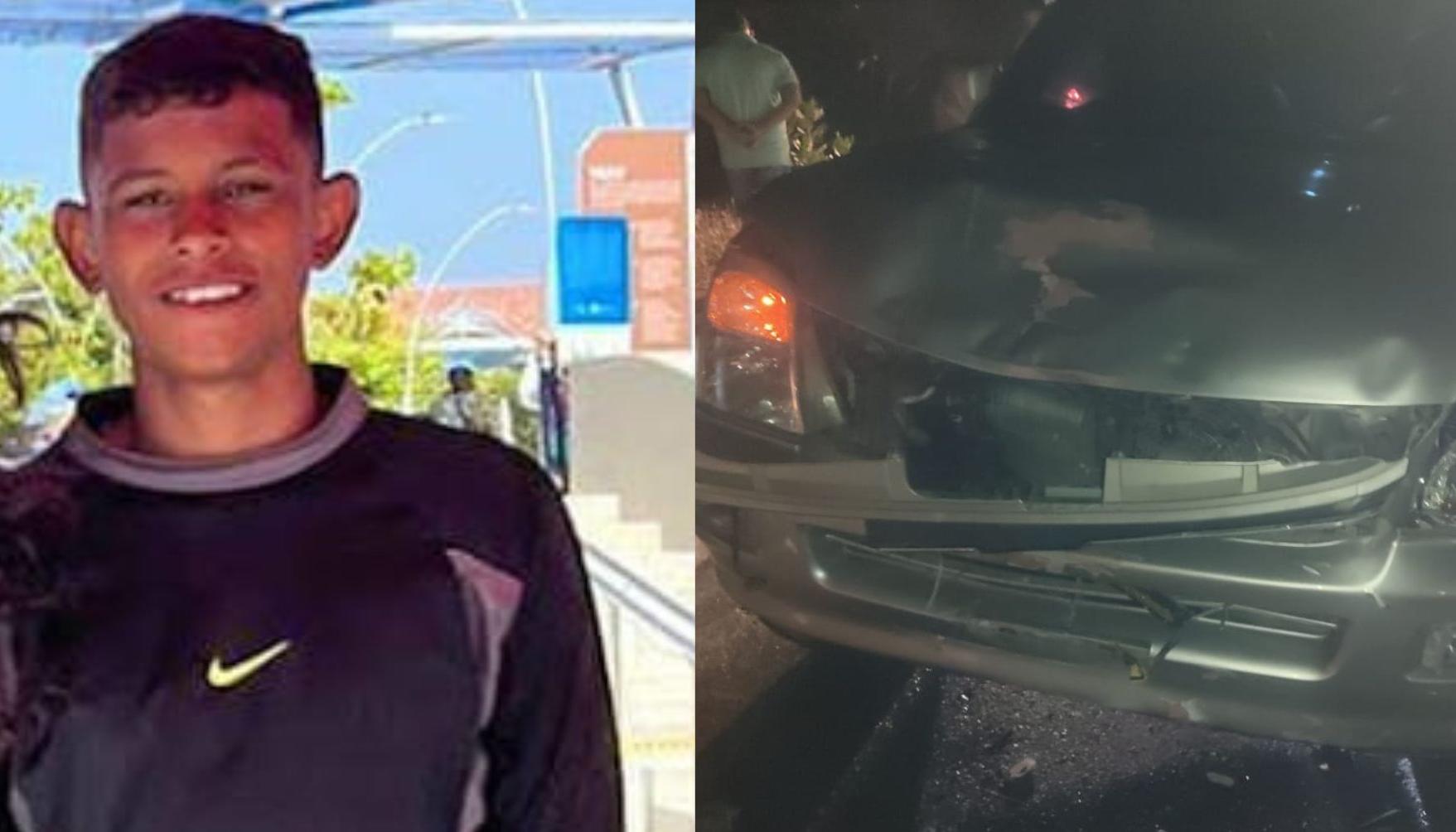 Johan Bracho y la camioneta que los arrolló cuando iba en moto.